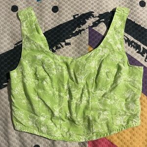 Green floral cropped tank top